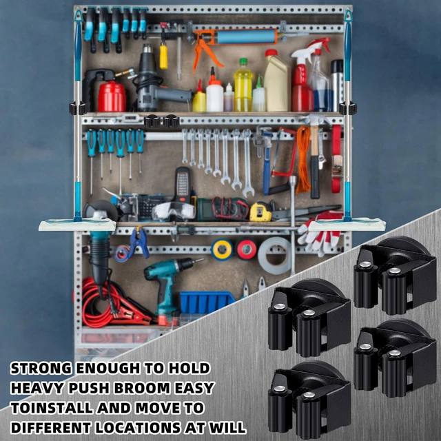 Alt view image 4 of 5 - 20 Pcs Magnetic Broom Holder Wall Mounted Anti Slip Rack,Black Movable Magnetic Organizer for Mops Brooms, Dual Roller Grip, Wall Storage for Garage Kitchen Laundry Garden Tools