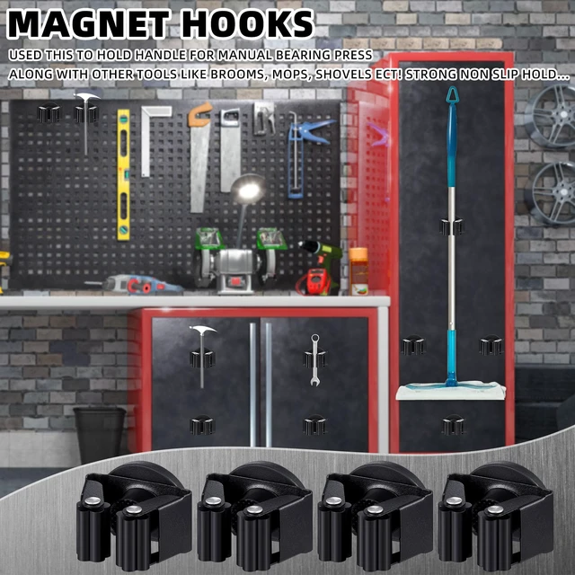 Alt view image 5 of 5 - 20 Pcs Magnetic Broom Holder Wall Mounted Anti Slip Rack,Black Movable Magnetic Organizer for Mops Brooms, Dual Roller Grip, Wall Storage for Garage Kitchen Laundry Garden Tools