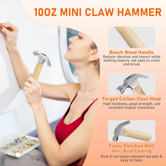 Alt view image 6 of 7 - Picture Hanging Kit, 224pcs Hanging Hardware with Hooks, Wire, Nails, D Rings, Photo Sawtooth Hangers, Ring Hooks, Wall Art Frame Hanging Kit with Yellow Magnetic Level and Small Claw Hammer