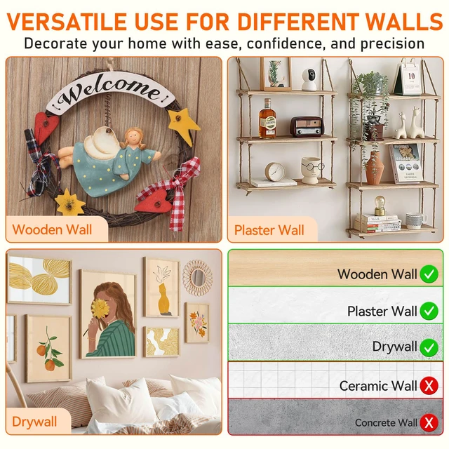 Alt view image 5 of 7 - Picture Hanging Kit, 224pcs Hanging Hardware with Hooks, Wire, Nails, D Rings, Photo Sawtooth Hangers, Ring Hooks, Wall Art Frame Hanging Kit with Yellow Magnetic Level and Small Claw Hammer