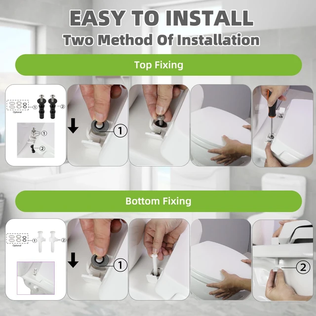 Alt view image 6 of 7 - Toilet Seat Elongated with Slow Close Hinges, Universal Oval Fit, White Compatible with TOTO/Kohler/Gerber/American Standard, Four Bumpers Never Loosen, Two Sets Toilet Bolts and Nuts