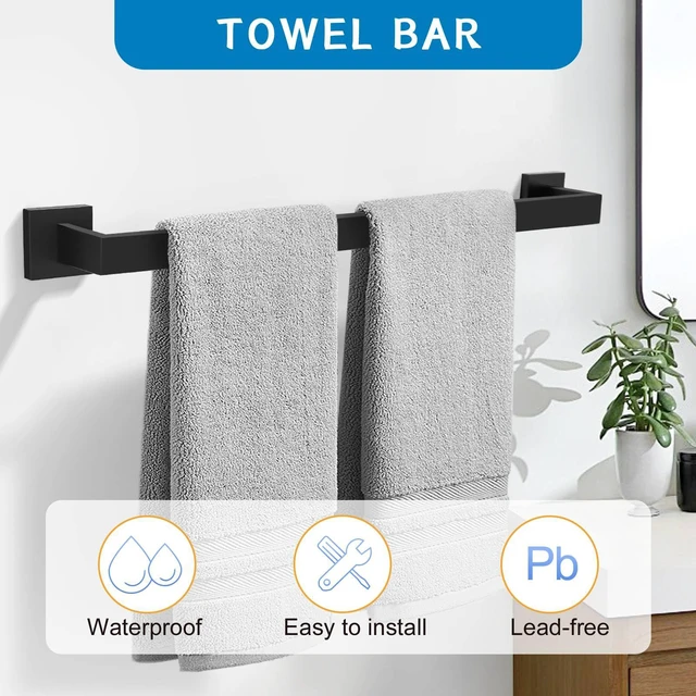 Alt view image 2 of 7 - 5 Pieces Bathroom Hardware Accessories Set Black Towel Bar Set Towel Holder Racks Set for Bathroom,SUS304 Stainless Steel,Wall Mounted 23.6-Inch