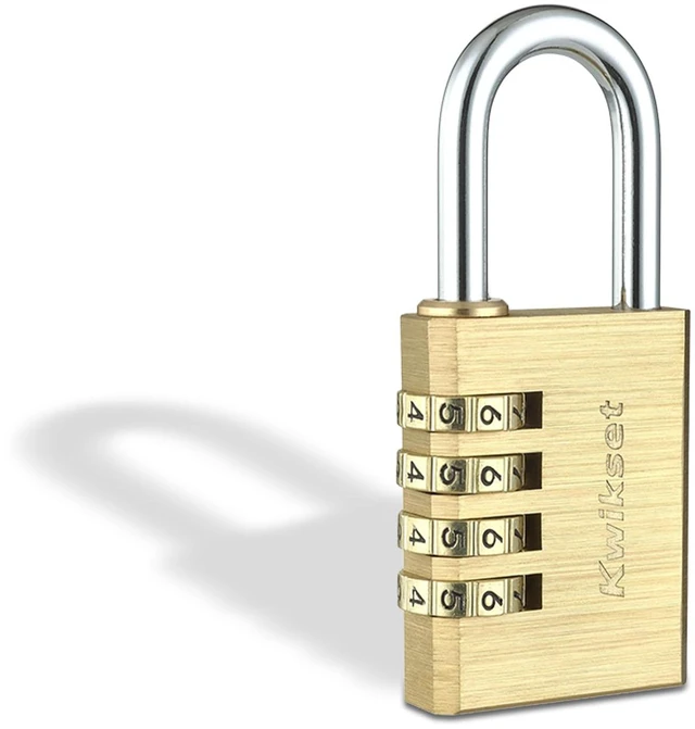 Main image of Brass Combination Padlock, 4-Digit, 1-1/2" Body, 1-3/16" Shackle Resettable Keyless Code with 10,000 Settings; 1-1/2 in Brass Body and 1-3/16 in Shackle for Lockers