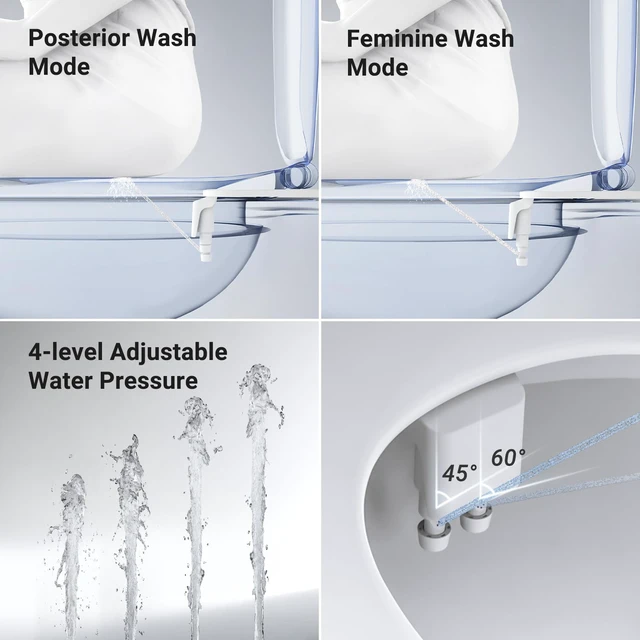 Alt view image 3 of 7 - Bidet Attachment for Toilet Seat Sprayer - Non Electric Dual Nozzle with Cold Water - Self Cleaning Toilets Bathroom Spray for Butt Wash - Easy Slim Adjustable Pressure Control Rv Bidets Gifts