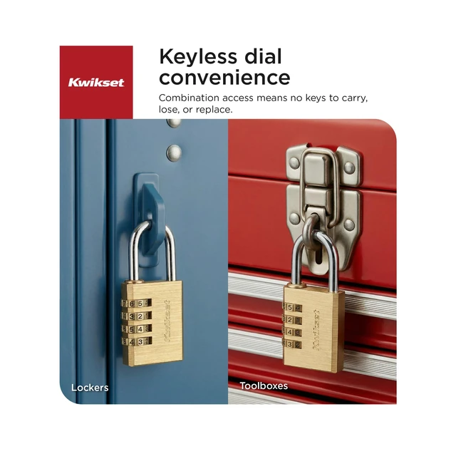 Alt view image 4 of 6 - Brass Combination Padlock, 4-Digit, 1-1/2" Body, 1-3/16" Shackle Resettable Keyless Code with 10,000 Settings; 1-1/2 in Brass Body and 1-3/16 in Shackle for Lockers