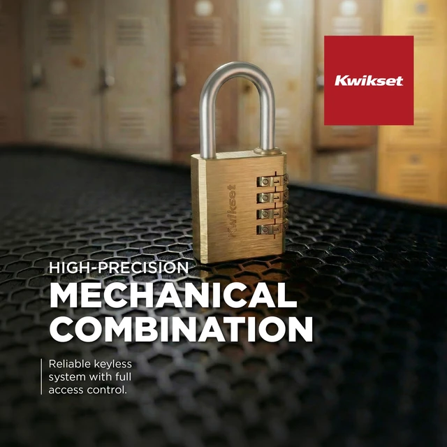 Alt view image 5 of 6 - Brass Combination Padlock, 4-Digit, 1-1/2" Body, 1-3/16" Shackle Resettable Keyless Code with 10,000 Settings; 1-1/2 in Brass Body and 1-3/16 in Shackle for Lockers