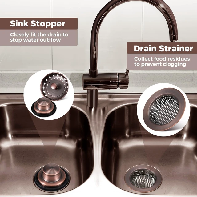 Alt view image 4 of 7 - 3 Pcs Sink Plug Stopper Disposal Drain Strainer,Antique Copper Stainless Steel, Universal Fit for Kitchen Drains, Anti-clogging Mesh Basket, Strainer and Plug Stoppers for Garbage Disposal