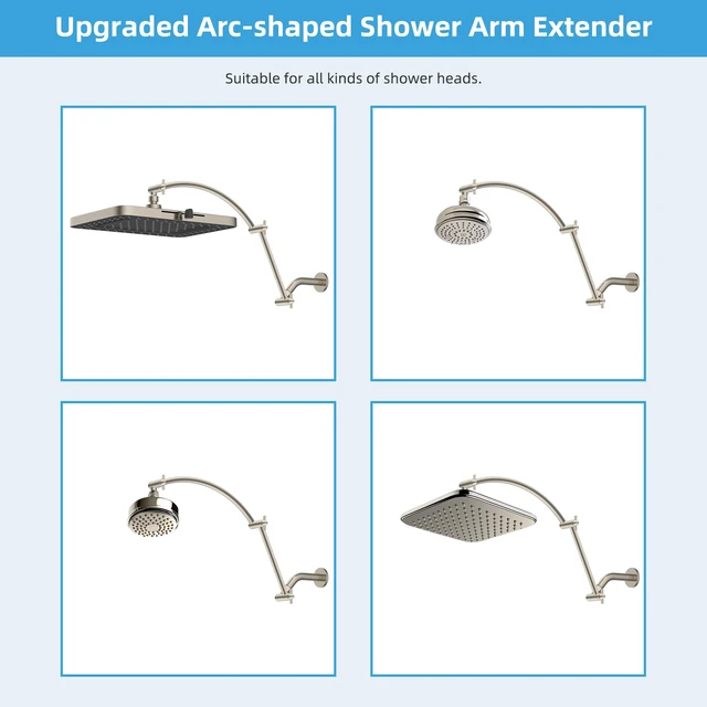 Alt view image 5 of 7 - All Metal 20'' Shower Head Extension Arm, Brushed Nickel Solid Brass Adjustable Shower Arm with Lock Joint, Flexible Height & Angle, Universal Connection Shower Head Extender