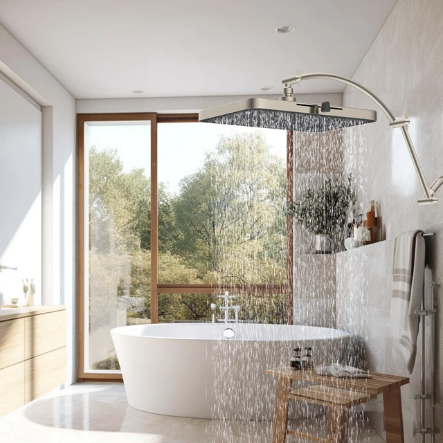Alt view image 7 of 7 - All Metal 20'' Shower Head Extension Arm, Brushed Nickel Solid Brass Adjustable Shower Arm with Lock Joint, Flexible Height & Angle, Universal Connection Shower Head Extender