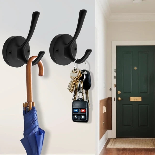 Alt view image 4 of 7 - Black Towel Hooks for Wall, 5 Pack Coat Robe Hook Heavy Duty Metal Double Bath Hook Wall Mounted, Hat Hooks for Cubicle Bathroom Kitchen Closet Garage