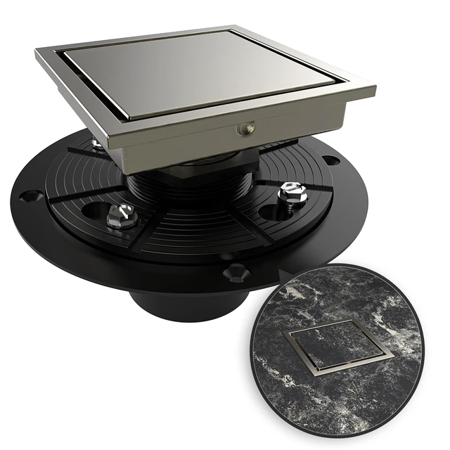 Main image of 4 Inch Square Shower Drain Nickel Floor Drain with Flange Reversible 2-in-1 Cover Tile Insert Grate Removable SUS304 Stainless Steel CUPC Certified Brushed Nickel