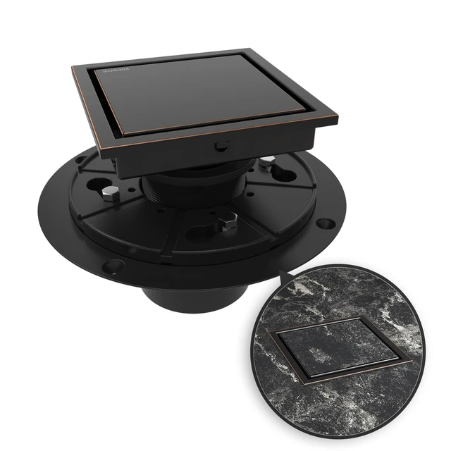 Main image of 4 Inch Square Shower Drain Bronze Floor Drain with Flange Reversible 2-in-1 Cover Tile Insert Grate Removable SUS304 Stainless Steel CUPC Certified Oil Rubbed Bronze