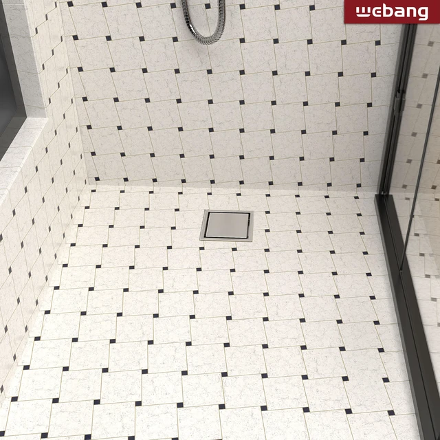 Alt view image 6 of 6 - 4 Inch Square Shower Drain Nickel Floor Drain with Flange Reversible 2-in-1 Cover Tile Insert Grate Removable SUS304 Stainless Steel CUPC Certified Brushed Nickel