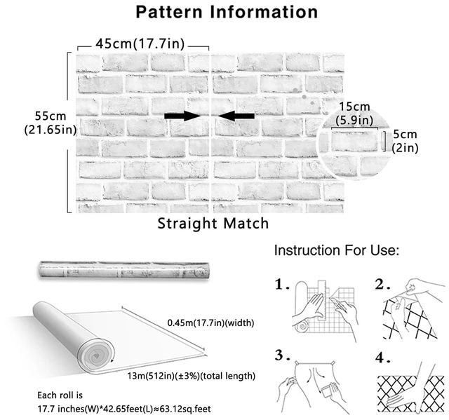 Alt view image 5 of 6 - White Brick Wallpaper Peel and Stick Contact Paper Faux 512×18 White Gray Brick Contact Paper for Walls Self Adhesive Removable Wall Covering for Kitchen, Bedroom, Fireplace & Backsplash