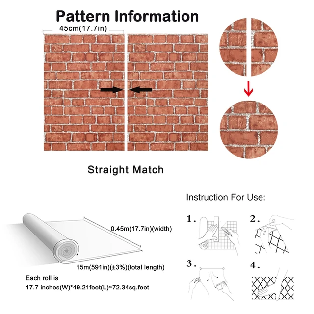 Alt view image 3 of 7 - Red Brick Wallpaper Peel and Stick Contact Paper Faux 591×18 Red Brick Contact Paper for Walls Brick Wrapping Paper Self Adhesive Removable Wallpaper Bedroom Kitchen Backsplash Fireplace