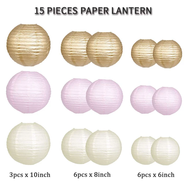 Alt view image 2 of 7 - Round Hanging Paper Lanterns Pink Party Decorations 15pcs Paper Lanterns Party Decorations for Wedding, Engagement, Baby Showers, Birthday Party Supplies Pink/Gold/Ivory