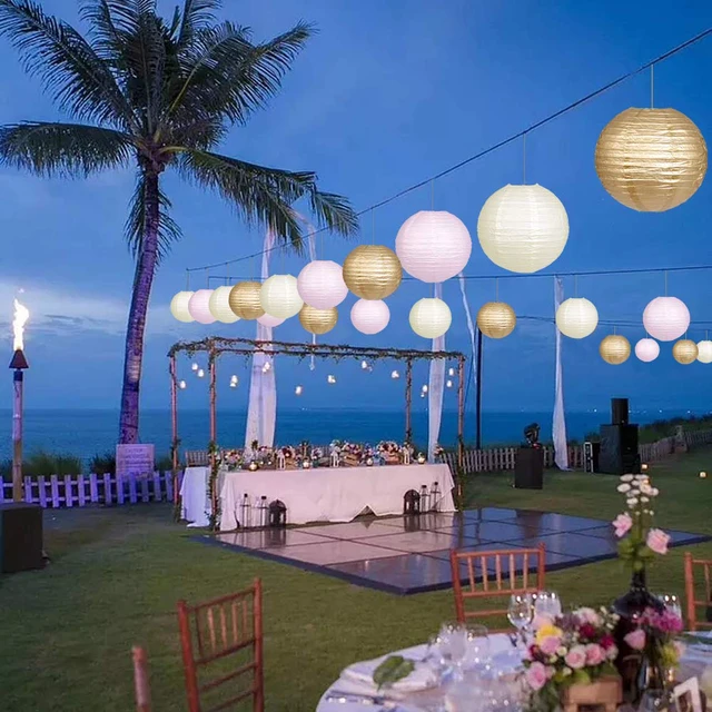 Alt view image 5 of 7 - Round Hanging Paper Lanterns Pink Party Decorations 15pcs Paper Lanterns Party Decorations for Wedding, Engagement, Baby Showers, Birthday Party Supplies Pink/Gold/Ivory