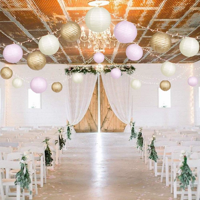 Alt view image 6 of 7 - Round Hanging Paper Lanterns Pink Party Decorations 15pcs Paper Lanterns Party Decorations for Wedding, Engagement, Baby Showers, Birthday Party Supplies Pink/Gold/Ivory