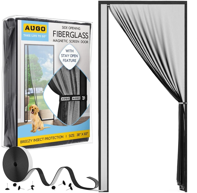 Main image of Fiberglass Magnetic Screen Door Reversible Left Right Side Opening - Self Sealing, Heavy Duty, Hands Free, Keeps Bugs Out - Pet and Kid Friendly - Patent Pending Keep Open Feature 38 x 83