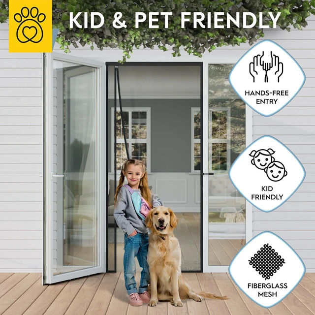 Alt view image 6 of 7 - Fiberglass Magnetic Screen Door Reversible Left Right Side Opening - Self Sealing, Heavy Duty, Hands Free, Keeps Bugs Out - Pet and Kid Friendly - Patent Pending Keep Open Feature 38 x 83