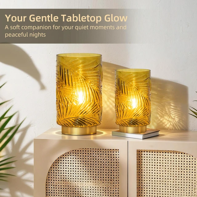Alt view image 2 of 7 - Battery Operated Lamp with Timer, Cordless Table Lamp Decorative Battery Powered Night Light, Wireless LED Accent Glass, for Living Room Bathroom Decor Indoor Counter, Large Yellow