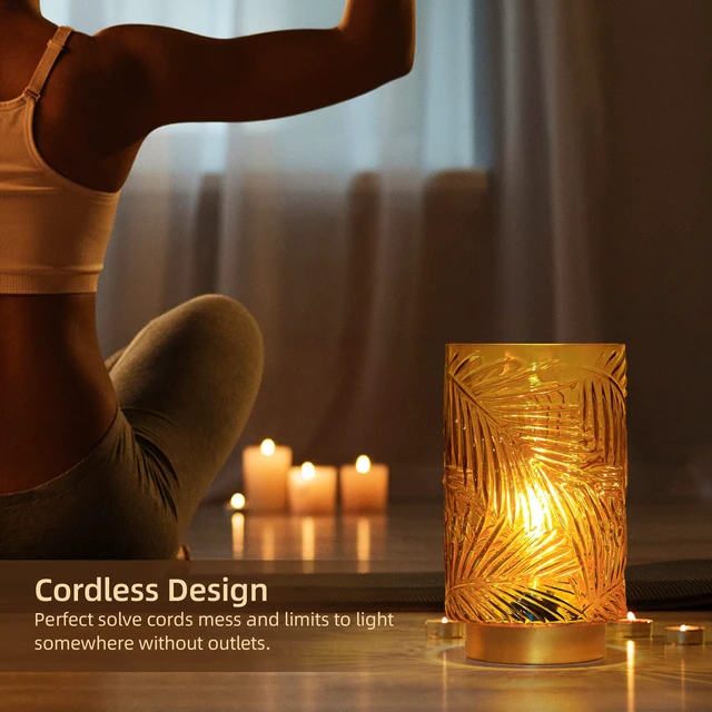 Alt view image 5 of 7 - Battery Operated Lamp with Timer, Cordless Table Lamp Decorative Battery Powered Night Light, Wireless LED Accent Glass, for Living Room Bathroom Decor Indoor Counter, Large Yellow