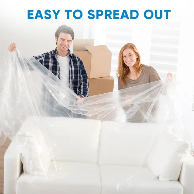Alt view image 5 of 7 - 12 x 9 Ft Plastic Drop Cloth for Painting, Waterproof Painters Plastic Sheeting, Painting Tarp for Furniture Cover, Floor Protection (12PK, 1.2Mil)