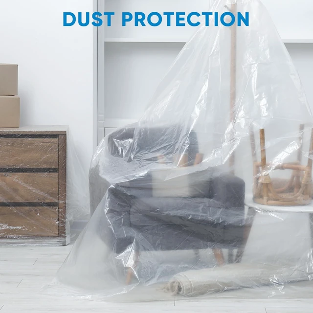 Alt view image 7 of 7 - 12 x 9 Ft Plastic Drop Cloth for Painting, Waterproof Painters Plastic Sheeting, Painting Tarp for Furniture Cover, Floor Protection (12PK, 1.2Mil)