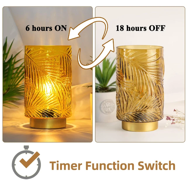 Alt view image 7 of 7 - Battery Operated Lamp with Timer, Cordless Table Lamp Decorative Battery Powered Night Light, Wireless LED Accent Glass, for Living Room Bathroom Decor Indoor Counter, Large Yellow