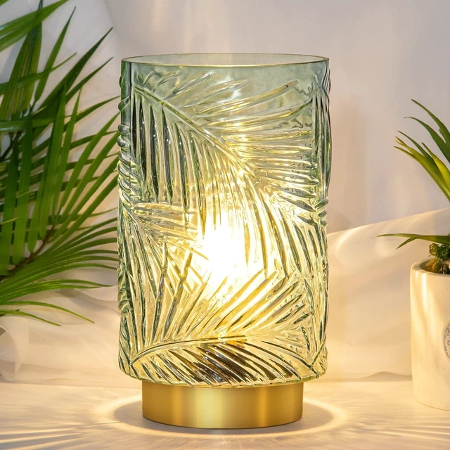 Main image of Battery Operated Lamp with Timer, Cordless Table Lamp Decorative Battery Powered Night Light, Wireless LED Accent Glass, for Living Room Bathroom Decor Indoor Counter, Large Light Green