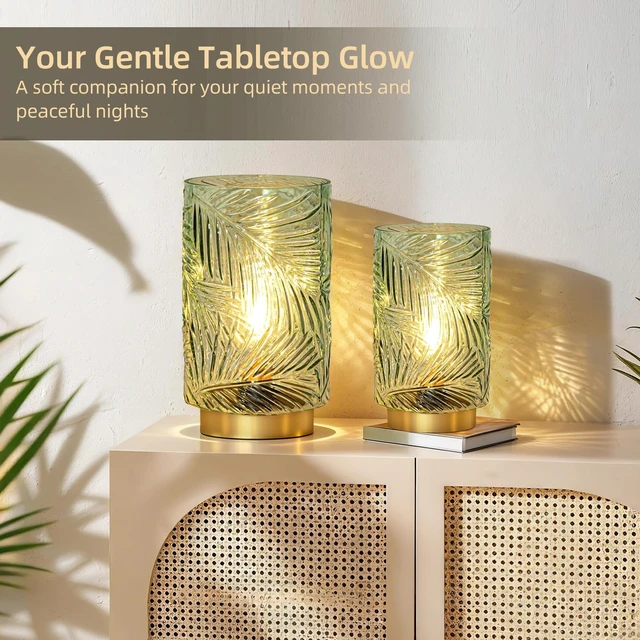 Alt view image 3 of 7 - Battery Operated Lamp with Timer, Cordless Table Lamp Decorative Battery Powered Night Light, Wireless LED Accent Glass, for Living Room Bathroom Decor Indoor Counter, Large Light Green