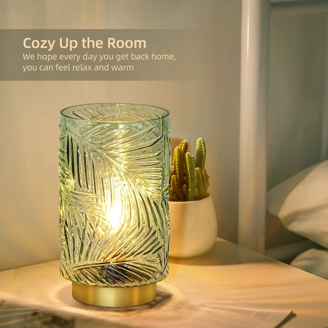 Alt view image 2 of 7 - Battery Operated Lamp with Timer, Cordless Table Lamp Decorative Battery Powered Night Light, Wireless LED Accent Glass, for Living Room Bathroom Decor Indoor Counter, Large Light Green