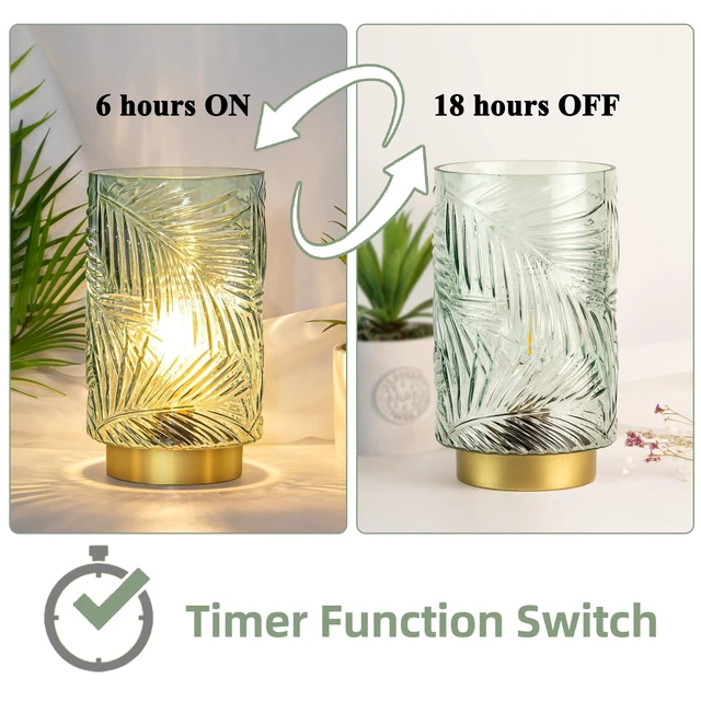 Alt view image 7 of 7 - Battery Operated Lamp with Timer, Cordless Table Lamp Decorative Battery Powered Night Light, Wireless LED Accent Glass, for Living Room Bathroom Decor Indoor Counter, Large Light Green