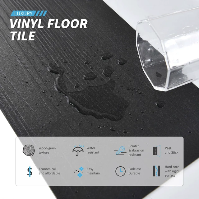 Alt view image 3 of 7 - 12-Pack 18 Sq.ft Peel and Stick Floor Tiles Vinyl Plank Flooring Wood Look, Adhesive and Waterproof Tile Sticker for Bedroom, Living Room, Kitchen, RV in Black