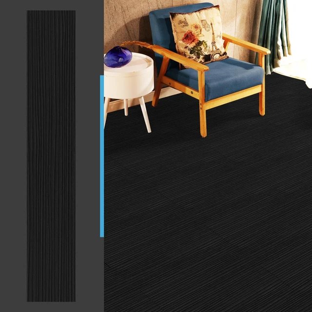 Alt view image 4 of 7 - 12-Pack 18 Sq.ft Peel and Stick Floor Tiles Vinyl Plank Flooring Wood Look, Adhesive and Waterproof Tile Sticker for Bedroom, Living Room, Kitchen, RV in Black