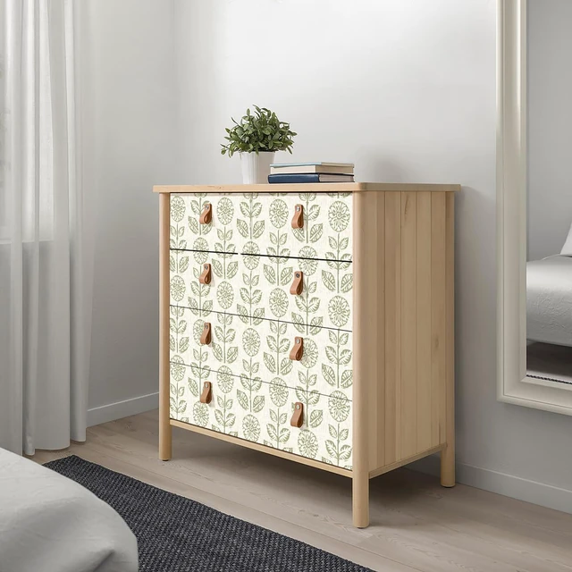 Alt view image 7 of 7 - Floral Wallpaper Peel and Stick Boho Contact Paper 17.7in×393.7in Vintage Floral Peel and Stick Wallpaper Boho Self Adhesive Wall Paper Beige Green Waterproof Removable Wallpaper for Bathroom