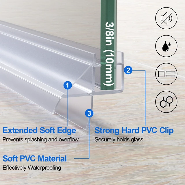 Alt view image 2 of 7 - 3 Pack 3/8"x 39" Frameless Shower Door Bottom Seal Shower Door Sweep for 3/8'' (10mm) Doors, Frameless Glass Shower Door Seal Strip Stop Shower Leaks and Create a Water Barrier