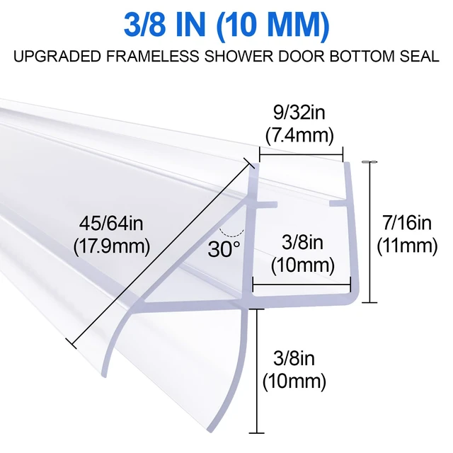 Alt view image 4 of 7 - 3 Pack 3/8"x 39" Frameless Shower Door Bottom Seal Shower Door Sweep for 3/8'' (10mm) Doors, Frameless Glass Shower Door Seal Strip Stop Shower Leaks and Create a Water Barrier