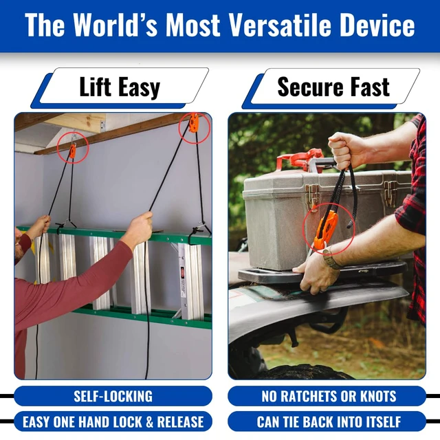 Alt view image 3 of 7 - 1/4 Inch Self-Locking Down System, 150 lbs, Blue 15 Feet of Rope, Easy to Use, Strong and Secure, Made in USA