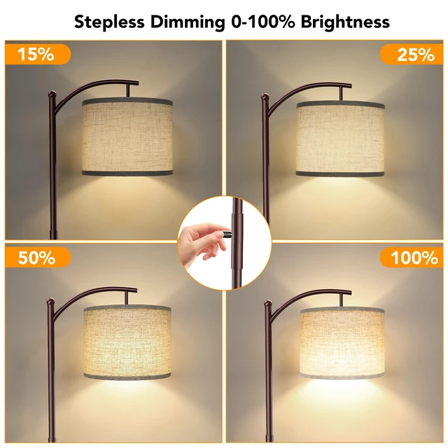 Alt view image 5 of 7 - Dimmable Floor Lamp, Arc Floor Lamps for Living Room, Stepless Dimming Modern Standing Lamp with Linen Shade, Tall Lamp for Bedroom Office Dining Room- Brown
