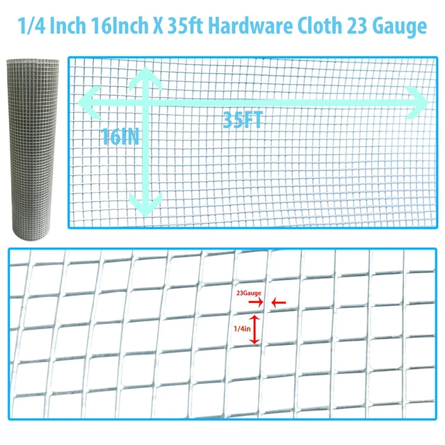 Alt view image 2 of 6 - Galvanized Welded Wire Mesh Roll, 16in x 35ft, 1/4 Inch 23 Gauge Hardware Cloth - Garden Fencing for Rabbits, Chickens, Snakes, Gophers, Raccoons & Small Critters - Cage, Enclosure, Pest Barrier