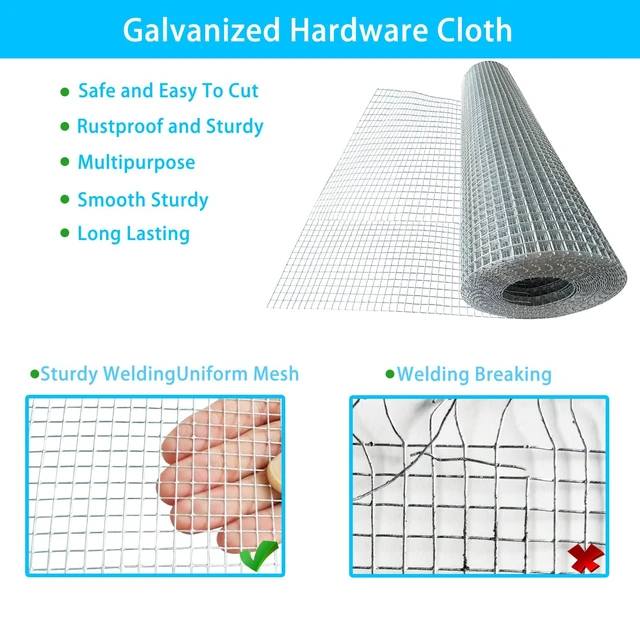 Alt view image 4 of 6 - Galvanized Welded Wire Mesh Roll, 16in x 35ft, 1/4 Inch 23 Gauge Hardware Cloth - Garden Fencing for Rabbits, Chickens, Snakes, Gophers, Raccoons & Small Critters - Cage, Enclosure, Pest Barrier