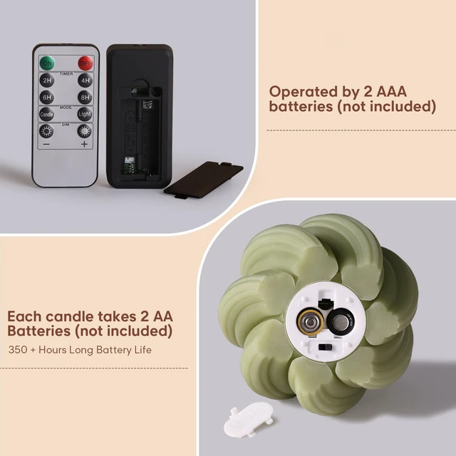Alt view image 3 of 7 - Sage Green Swirl Flameless Candles with Remote Timer Flickering LED Round Candle, Real Wax Coating, 2 AA Battery Powered, Aesthetic Home Shelf Decor 2 Pack