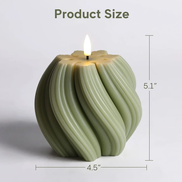 Alt view image 2 of 7 - Sage Green Swirl Flameless Candles with Remote Timer Flickering LED Round Candle, Real Wax Coating, 2 AA Battery Powered, Aesthetic Home Shelf Decor 2 Pack