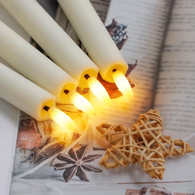 Alt view image 2 of 6 - Battery Operated Flameless Taper Candles with Two Remote Timer, 6.4" LED 3D-Wick Window Candles, Flickering Long-Lasting Warm Light Electric Pack of 8 Flameless Candlesticks (0.78" Dia, Ivory)