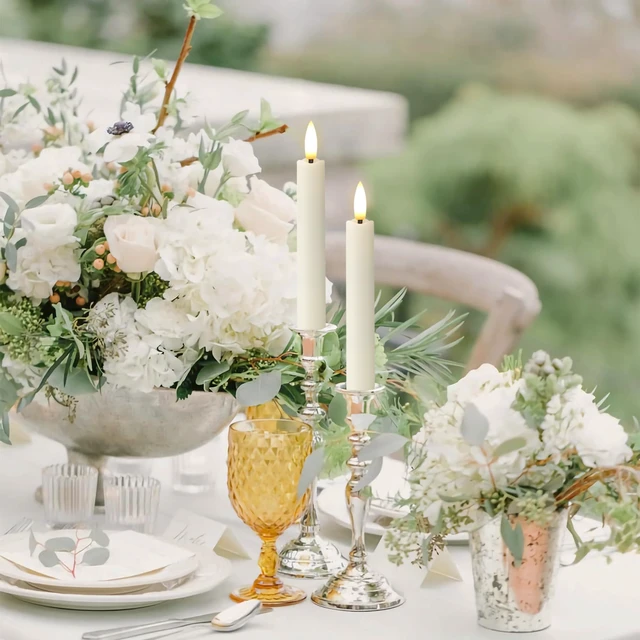 Alt view image 3 of 6 - Battery Operated Flameless Taper Candles with Two Remote Timer, 6.4" LED 3D-Wick Window Candles, Flickering Long-Lasting Warm Light Electric Pack of 8 Flameless Candlesticks (0.78" Dia, Ivory)