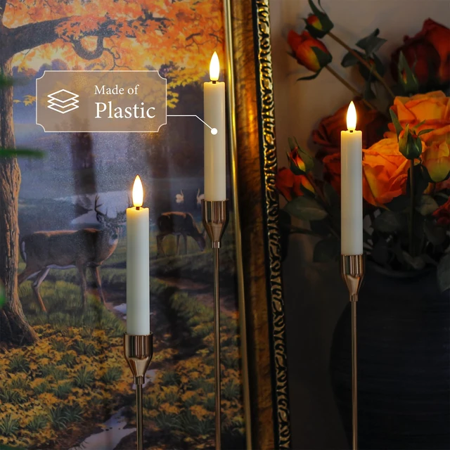 Alt view image 5 of 6 - Battery Operated Flameless Taper Candles with Two Remote Timer, 6.4" LED 3D-Wick Window Candles, Flickering Long-Lasting Warm Light Electric Pack of 8 Flameless Candlesticks (0.78" Dia, Ivory)