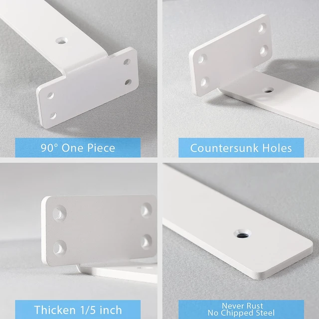 Alt view image 3 of 7 - Shelf Brackets, Heavy Duty Floating Shelf Brackets 12-Inch Long, 6-Pack Brackets for Shelves, Matte White L Hidden Metal Wall Shelf Support Shelving Brackets, 1/5-Inch Thick 160 lb. Load Capacity