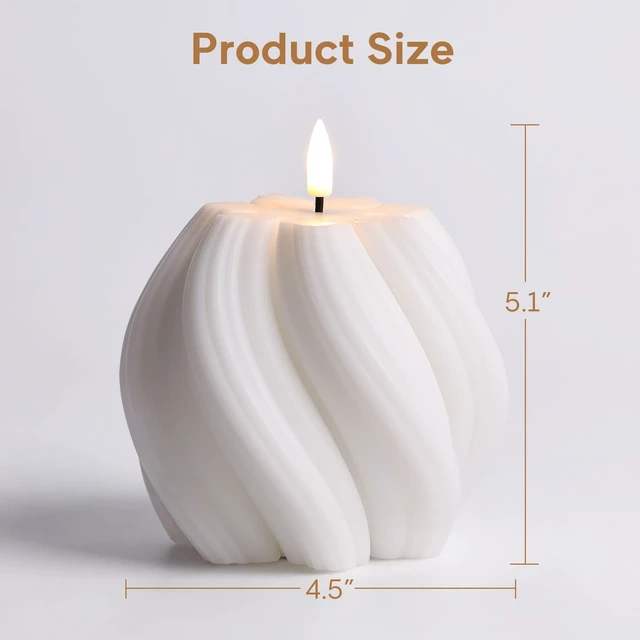 Alt view image 2 of 7 - White Swirl Flameless Candles with Remote Timer Flickering LED Round Candle, Real Wax Coating, 2 AA Battery Powered, Aesthetic Home Shelf Decor 2 Pack