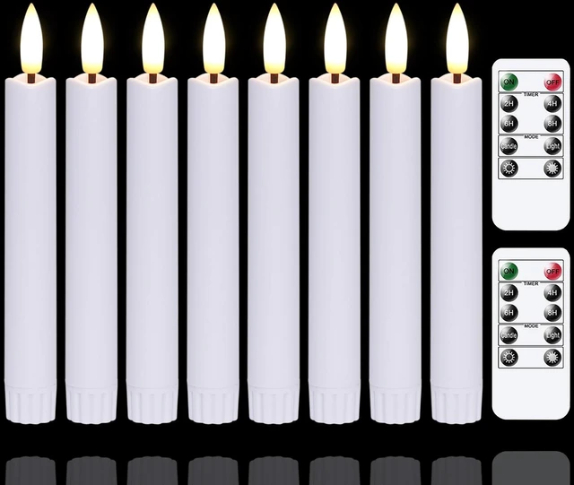 Main image of Flameless Taper Candles with Two Remote Timer, 6.4" LED 3D-Wick Window Candles, Flickering Long-Lasting Electric Pack of 8 Flameless Candlesticks (0.78" Dia, White)
